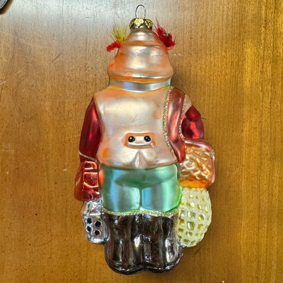 Hand Blown Mercury Glass Fisherman Frog Ornament - Picture 3 of 3